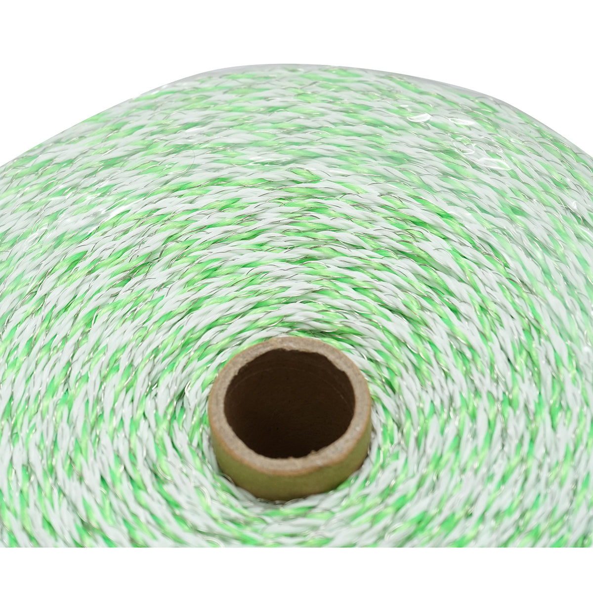 Elektromos kerítés dróttekercs, fluoreszkáló zöld-fehér, 2,5 mm átmérő, 3×0,2 mm rozsdamentes acél és 1×0,25 mm réz betéttel, 1000 m, Breckner Germany