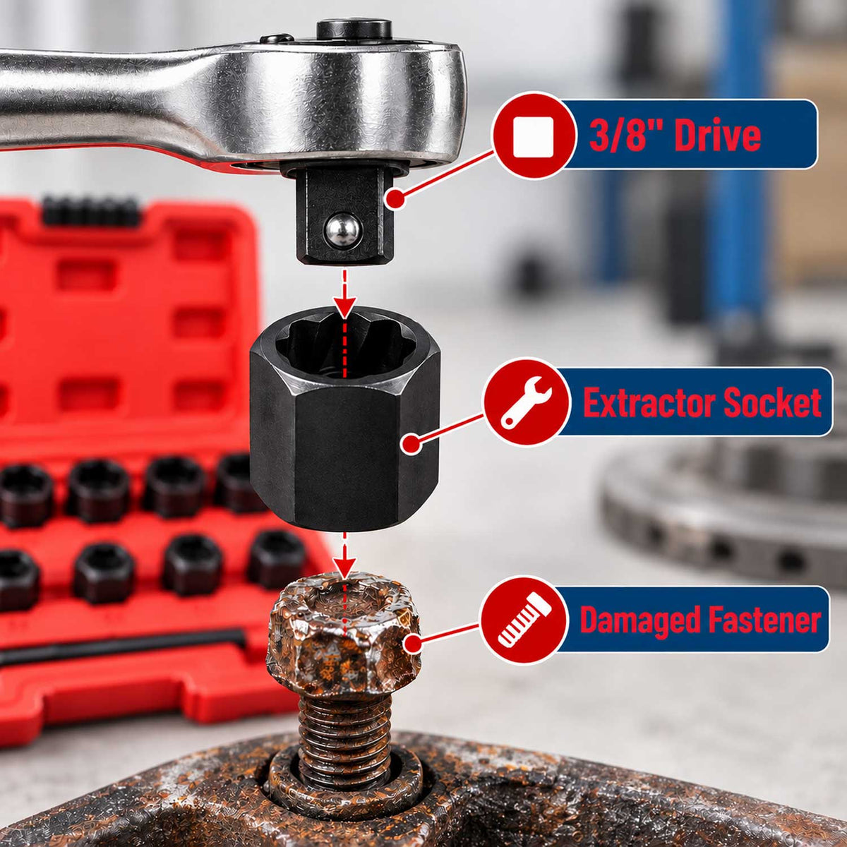 Sérült csavar eltávolító dugókulcs készlet 9-19 mm 11 db GEBO TOOLS