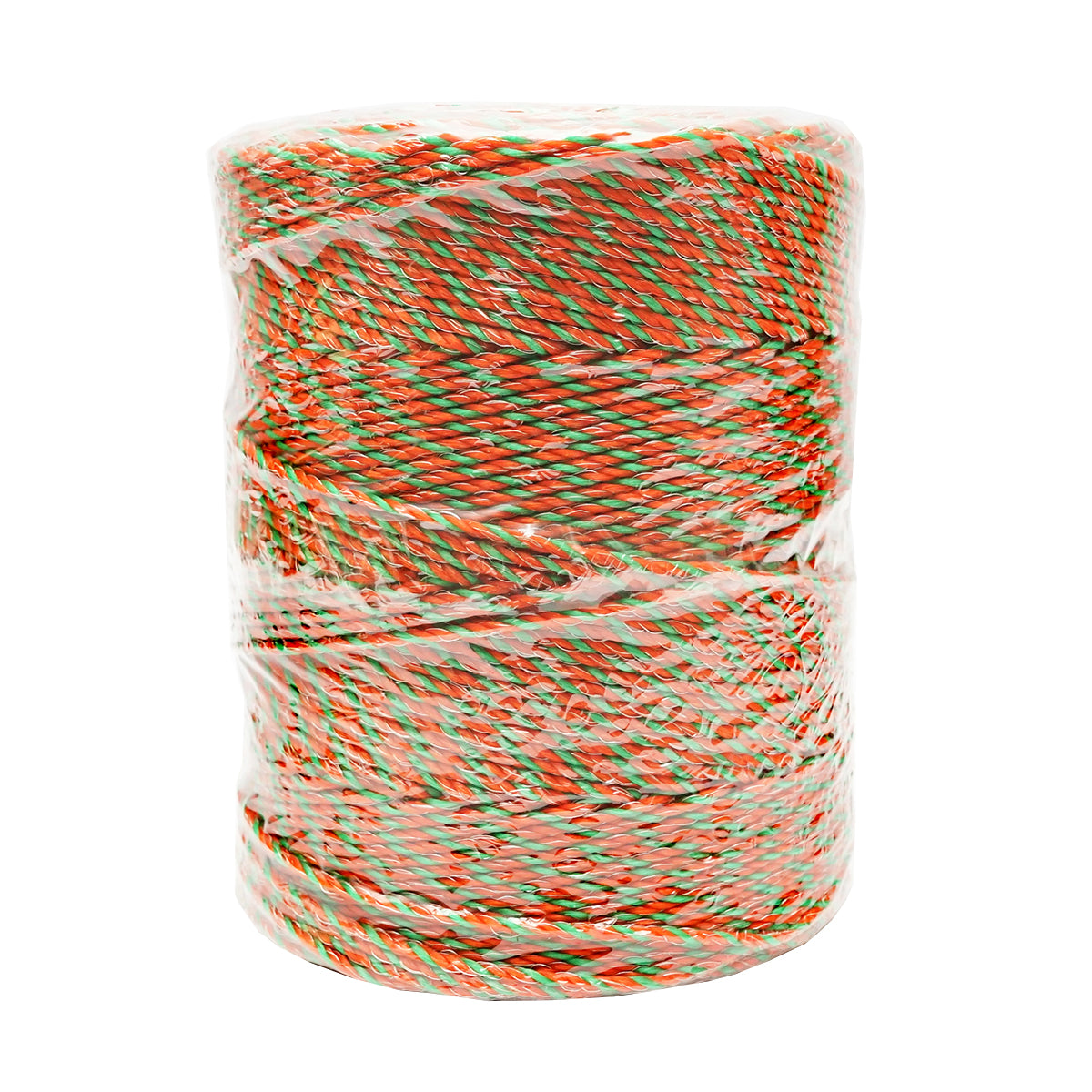 Elektromos kerítés dróttekercs, narancssárga-zöld, 3 mm átmérő, 3×0,2 mm rozsdamentes acél és 2×0,25 mm betéttel, ellenállás 0,2 Ohm/m, 500 m, Thor