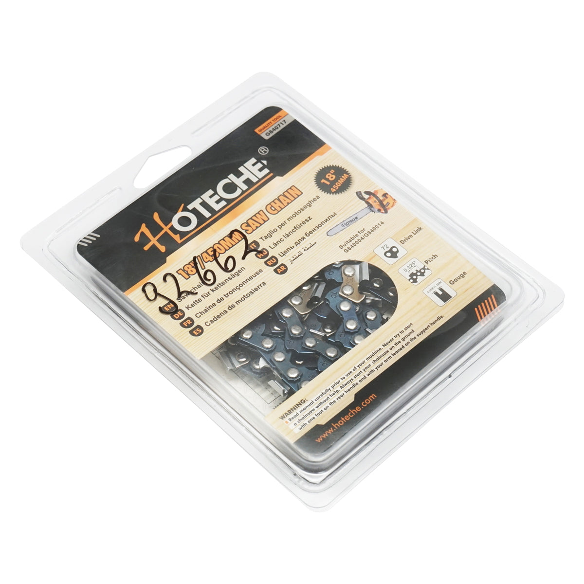 Láncfűrészlánc, 0.325" osztás, 72 láncszem, 36 vágófog, 45 cm (18 hüvelyk) hosszúság, Hoteche