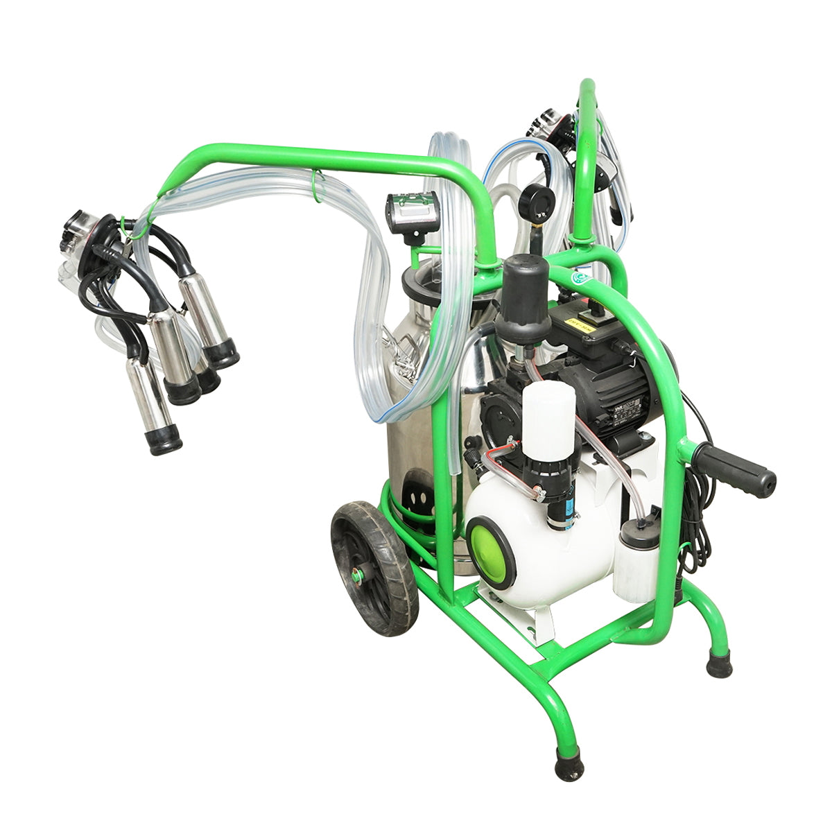 Tehénfejő gép, 2 állásos, 40 literes rozsdamentes acél tartállyal, vákuumtartállyal és nyomáskiegyenlítő palackkal, Breckner Germany