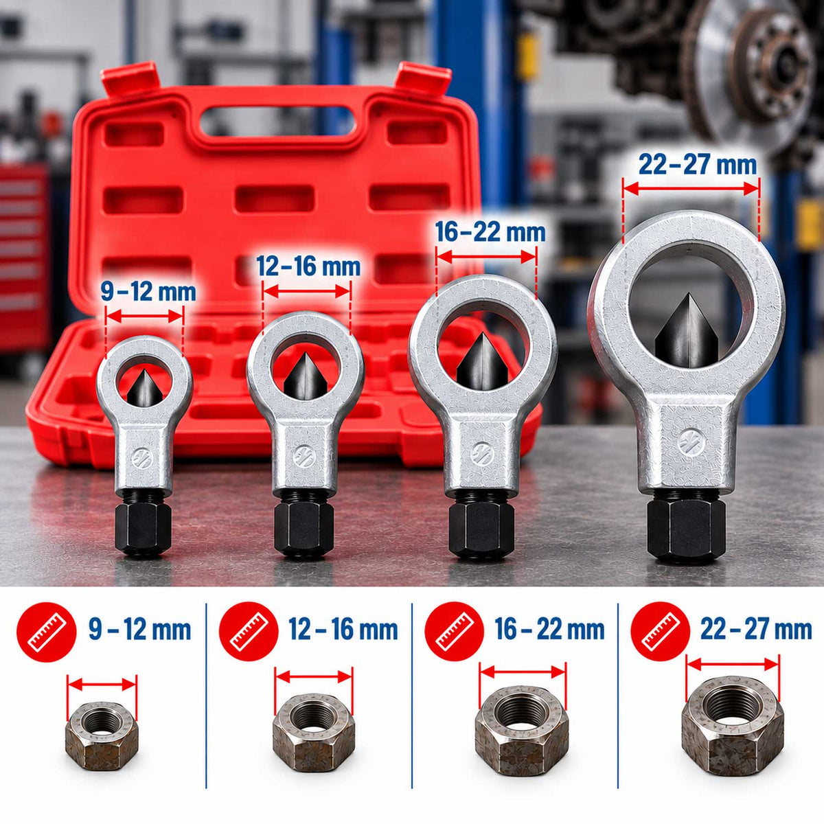 Vágó készlet anyák és csavarok vágásához 9-27mm 4 db GEBO TOOLS