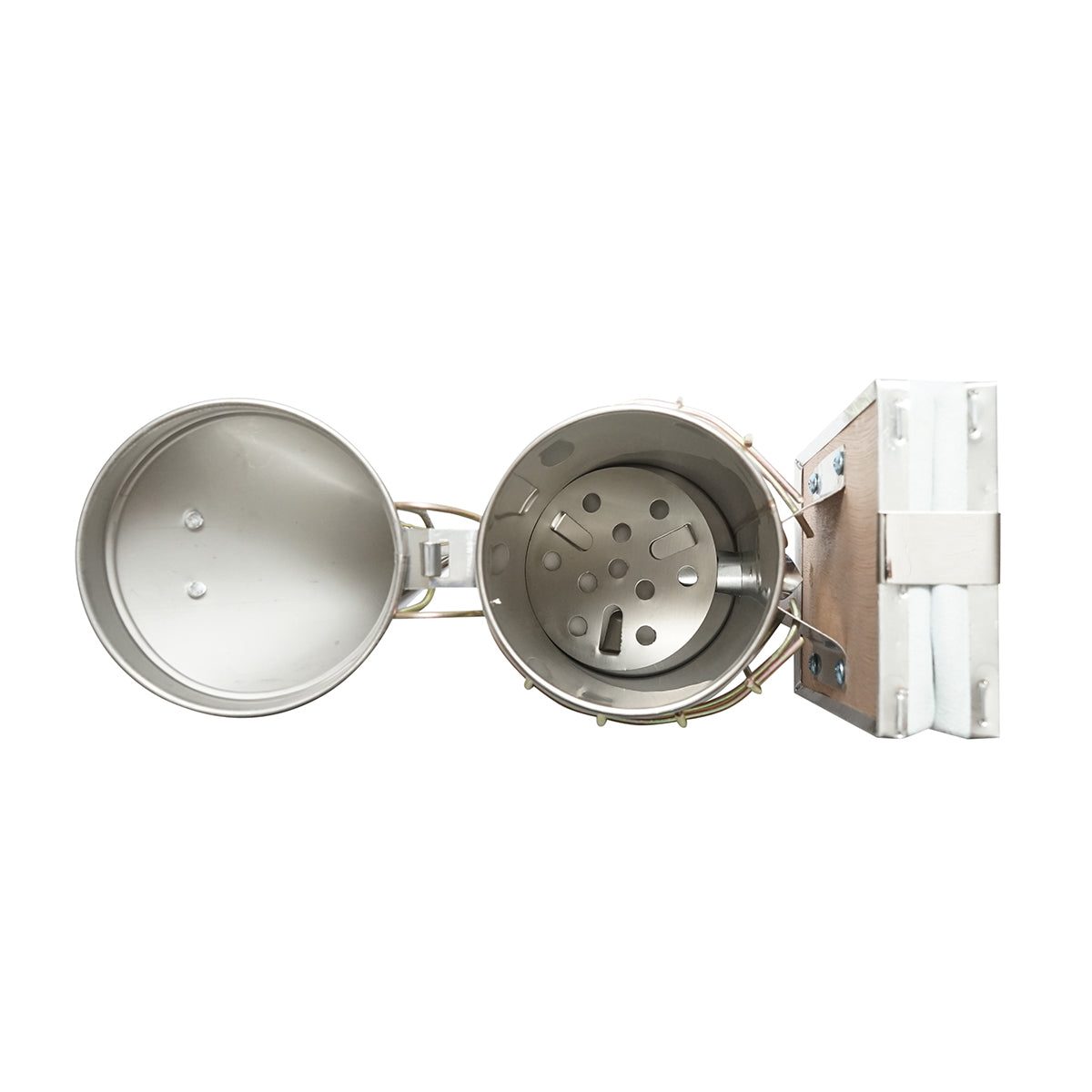 Méhészeti füstölő, hővédő hengerrel és bőrfújtatóval, 160 mm, rozsdamentes acél