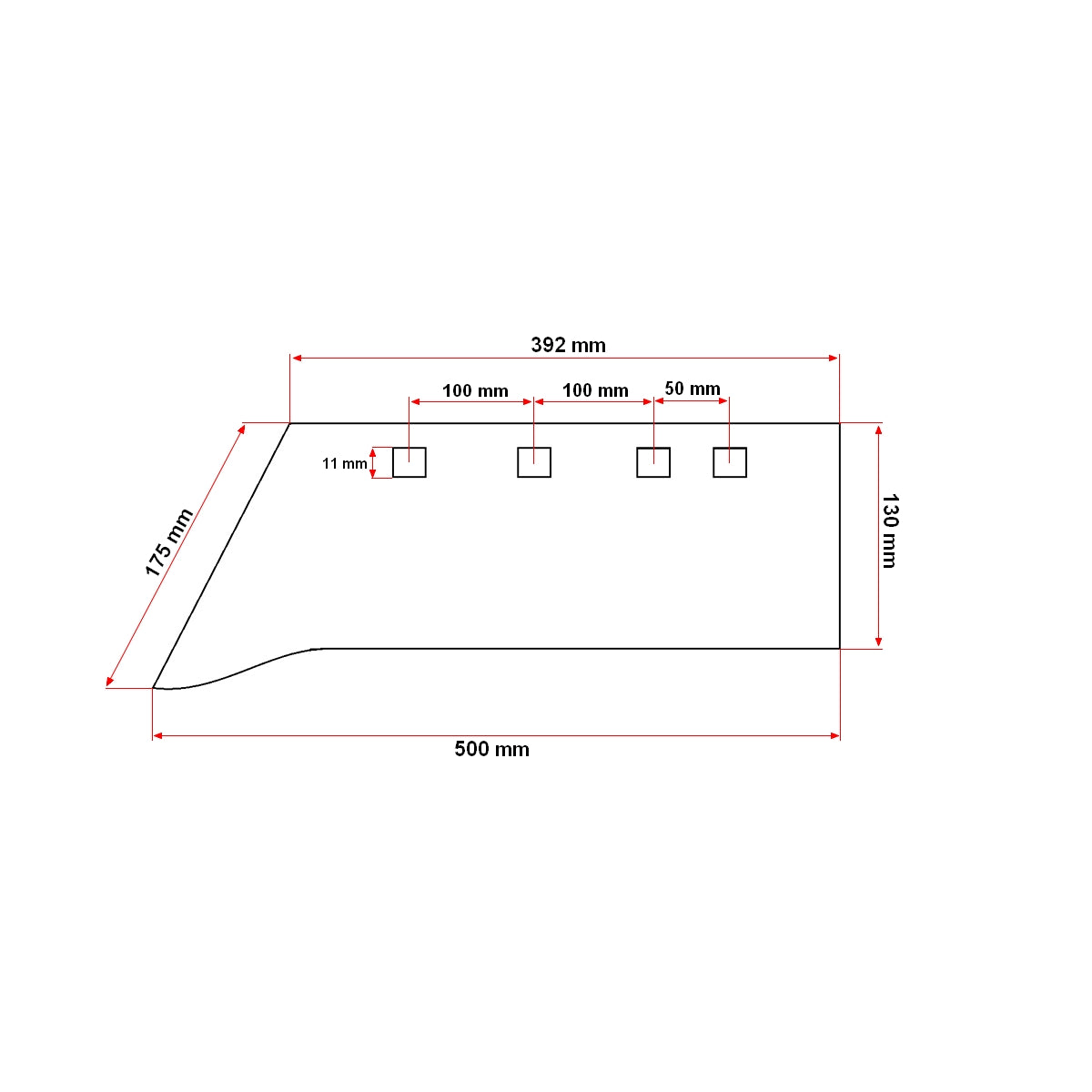 Sorművelő csoroszlya PP4–PP3 típushoz, 500x392x130 mm, 4 db 14 mm-es rögzítőfurattal, ukrán kivitel