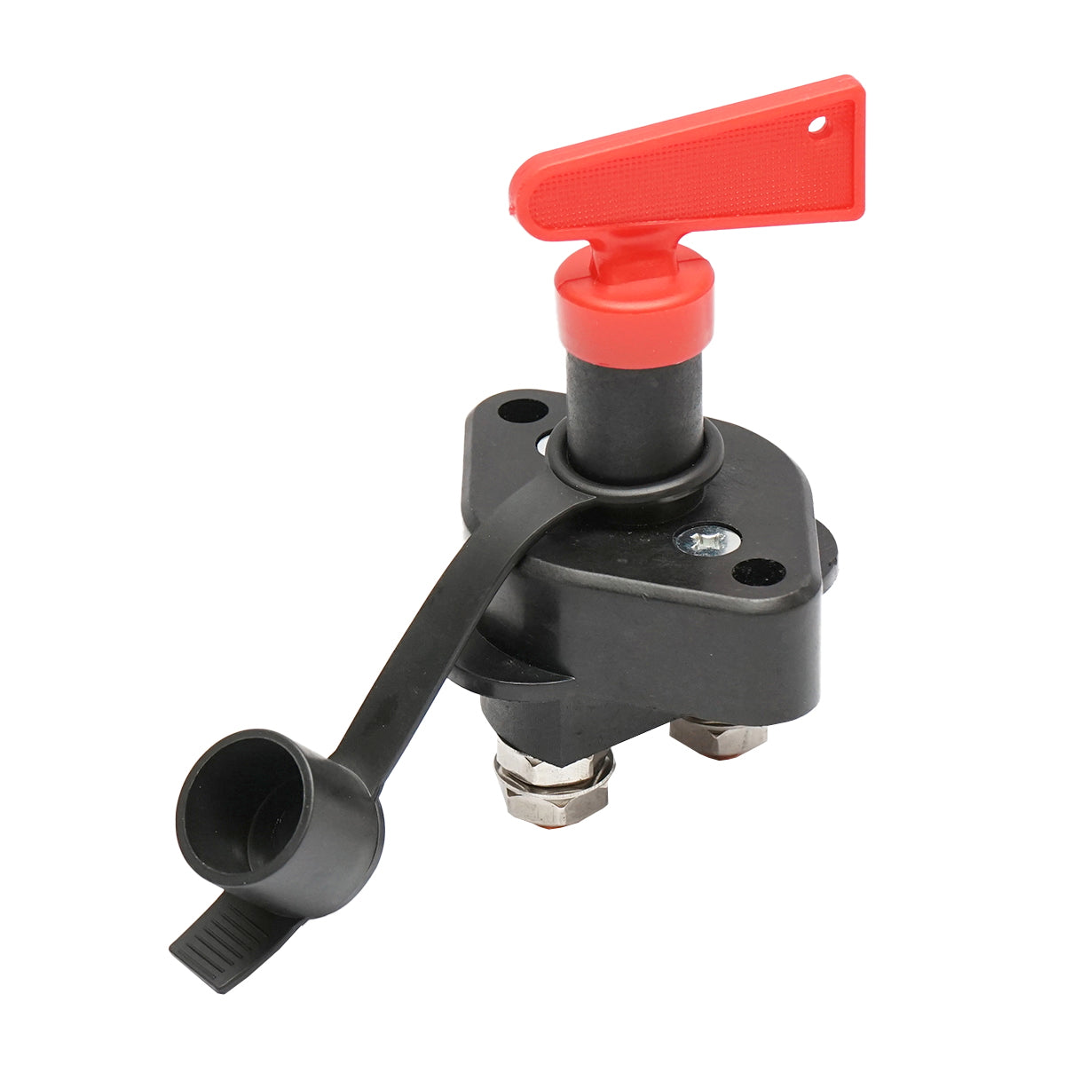 Főkapcsoló 12/24V, réz M10 csatlakozóval, műanyag kulccsal és védőkupakkal, 65 mm rögzítési távolság, Breckner Germany