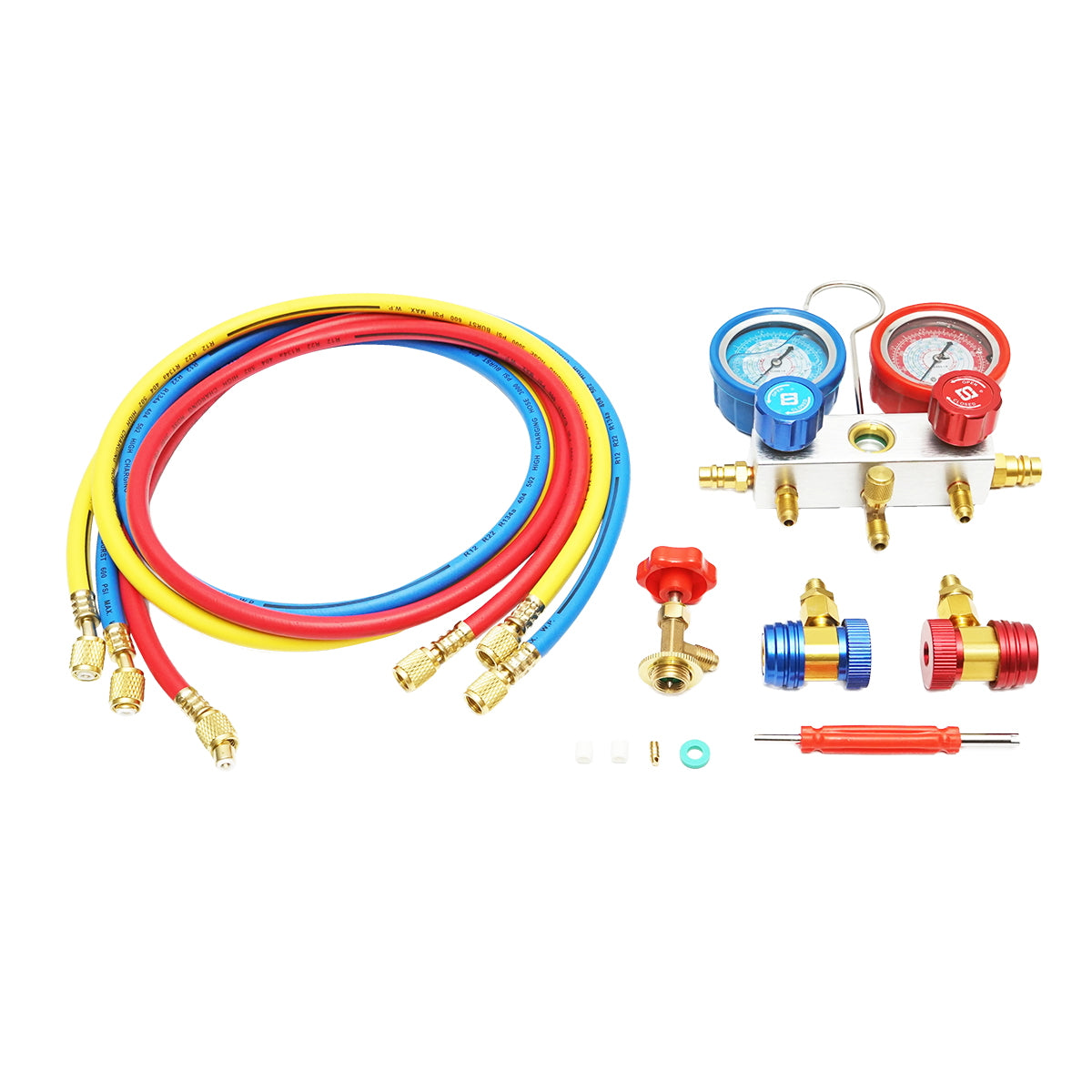 KLÍMABERENDEZÉS NYOMÁSELLENŐRZŐ ÉS FELTÖLTÉS DIAGNOSZTIKAI KÉSZLET R410A, R134A, R32, R22