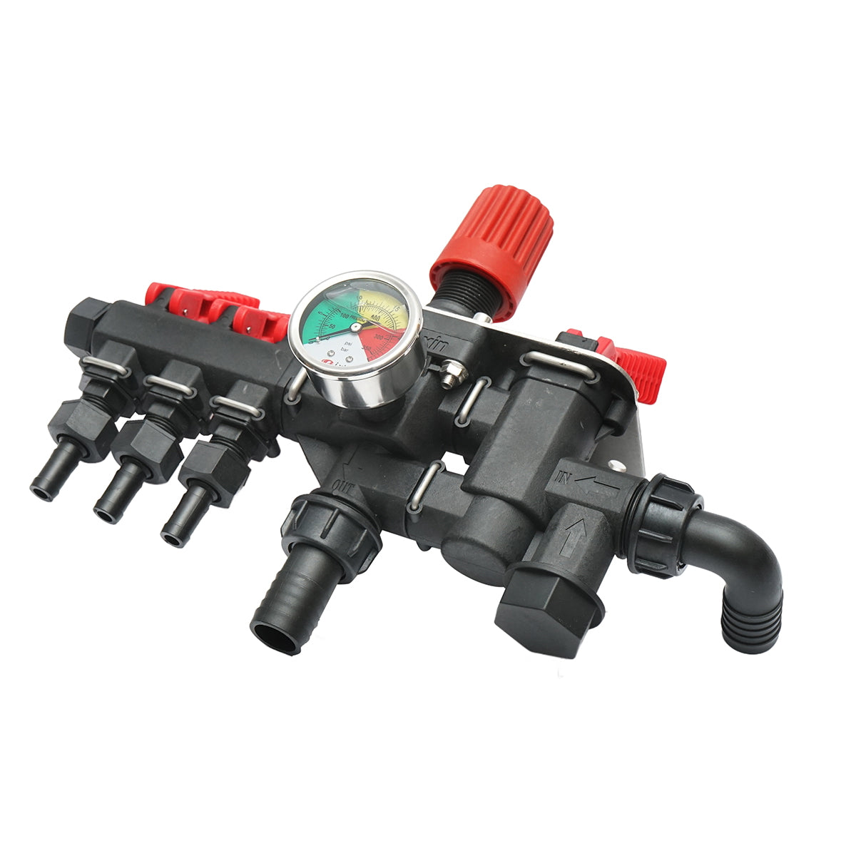 Permetező szakaszoló, 3 szelepes, manométerrel