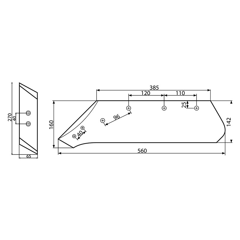 Bal oldali csoroszlya vésőheggyel 73005/L Kverneland 160x560 mm