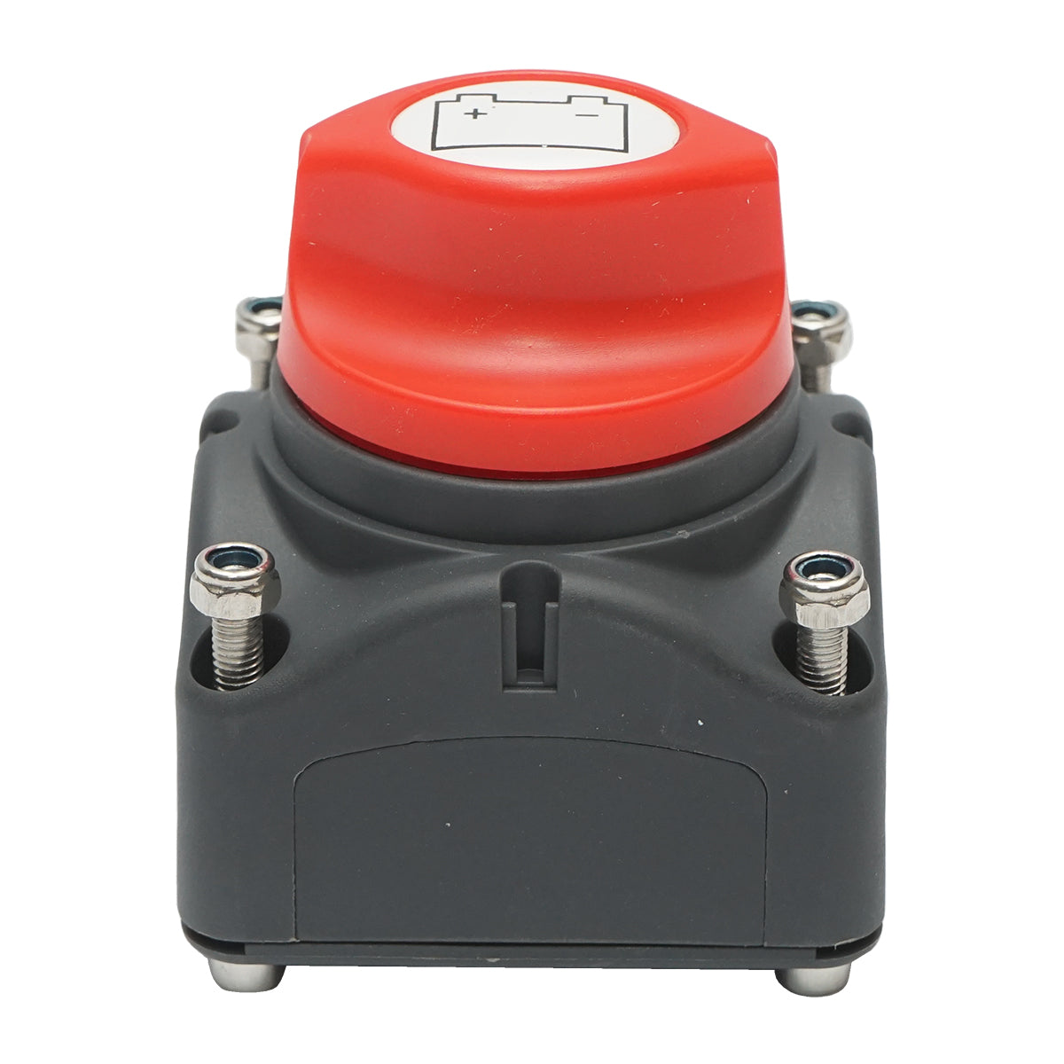 Főkapcsoló akkumulátorhoz, 12–50V, méret: 70x70x75 mm