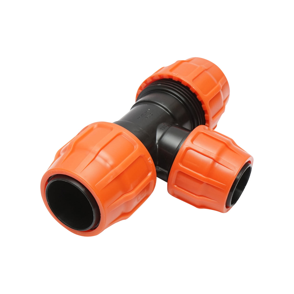 T-idom Layflat tömlőhöz redukcióval és hollandis csatlakozással, D75x50x75 mm, belső menettel, PN6, Poelsan