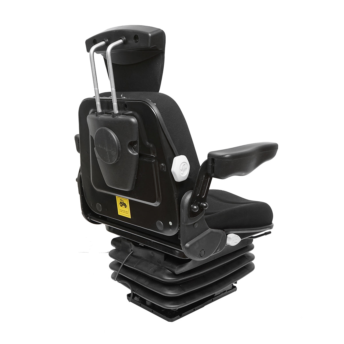 Fekete traktorülés, állítható, kartámasszal, fejtámlával és légpárnás felfüggesztéssel (12–24 V)