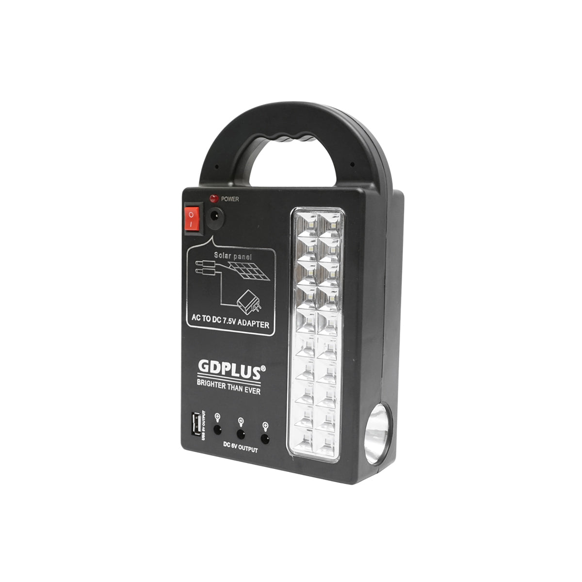 Hordozható LED világítási készlet 3 izzóval/projektorral, napelemmel és 6V, 3Ah akkumulátorral, horgászathoz, kempingezéshez, GD-17