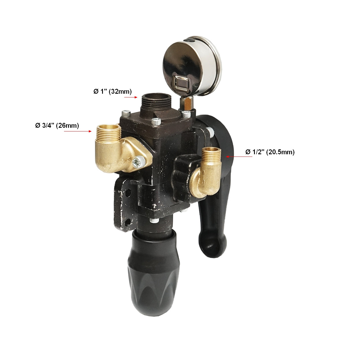 Permetező szakaszoló, 3 szelepes, beépített glicerin manométerrel, fémházas