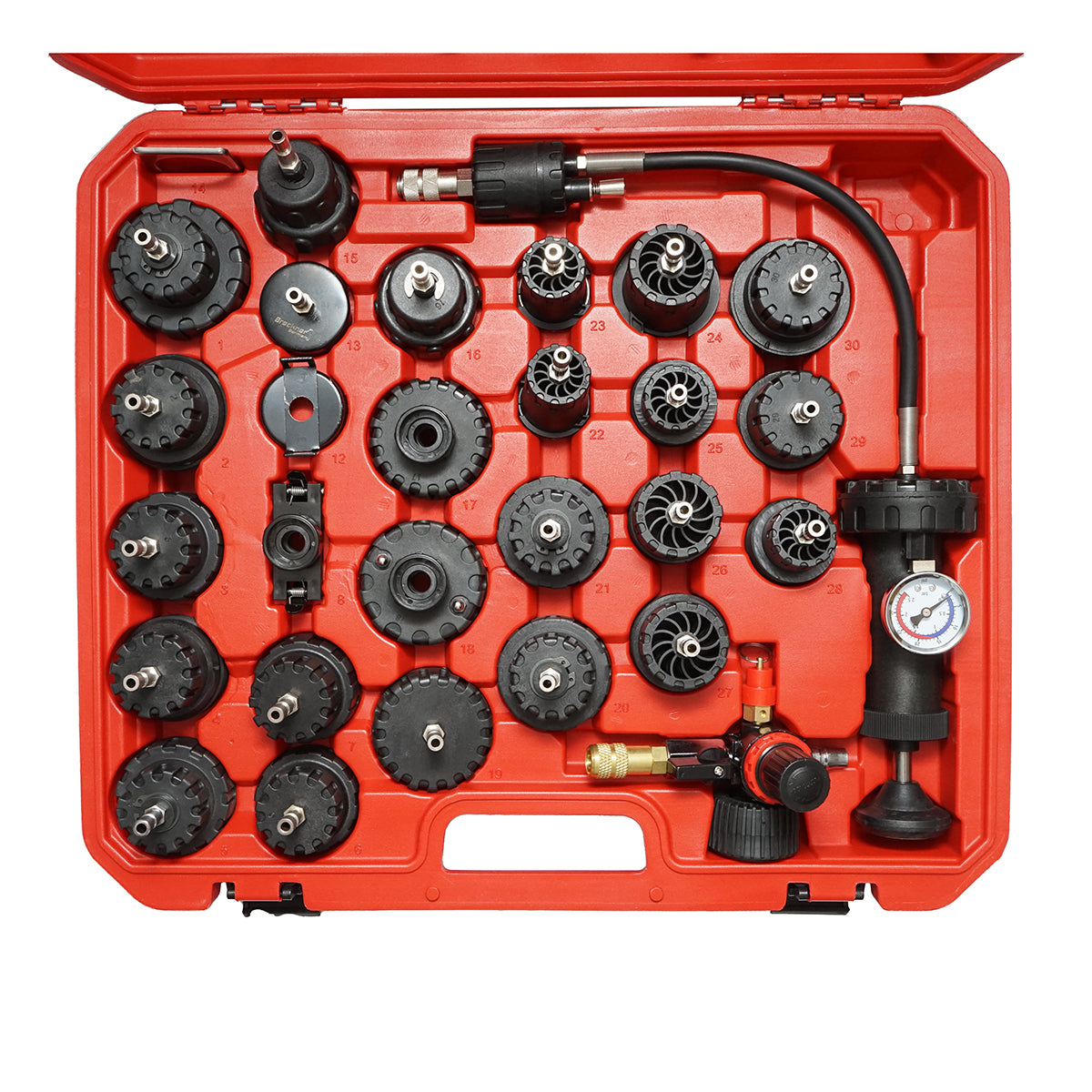 RADIÁTOR ÉS HŰTŐRENDSZER NYOMÁSMÉRŐ KÉSZLET 32 DARAB BRECKNER GERMANY