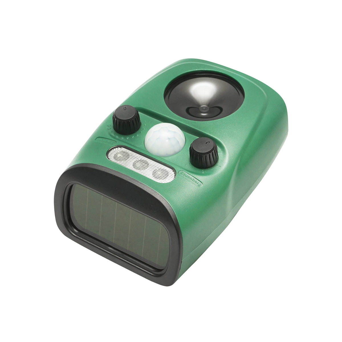 Napelemes készülék mozgásérzékelővel, ultrahanggal és fénnyel kutyák, macskák, rókák, madarak elriasztására, Baisan