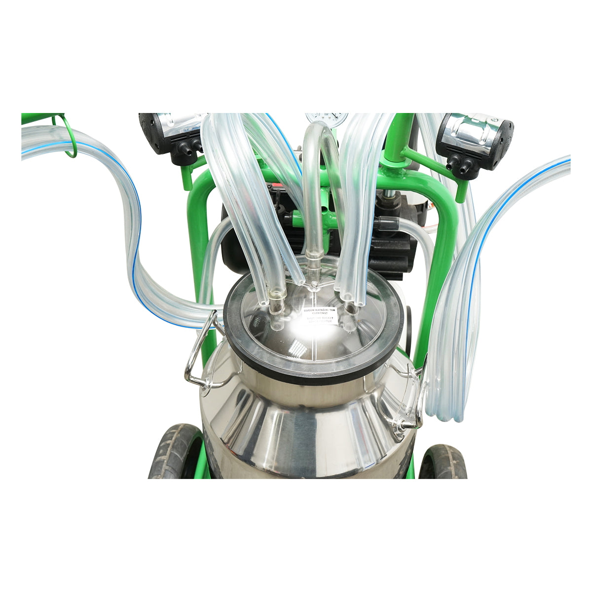 Tehénfejő gép, 2 állásos, 40 literes rozsdamentes acél tartállyal, vákuumtartállyal és nyomáskiegyenlítő palackkal, Breckner Germany