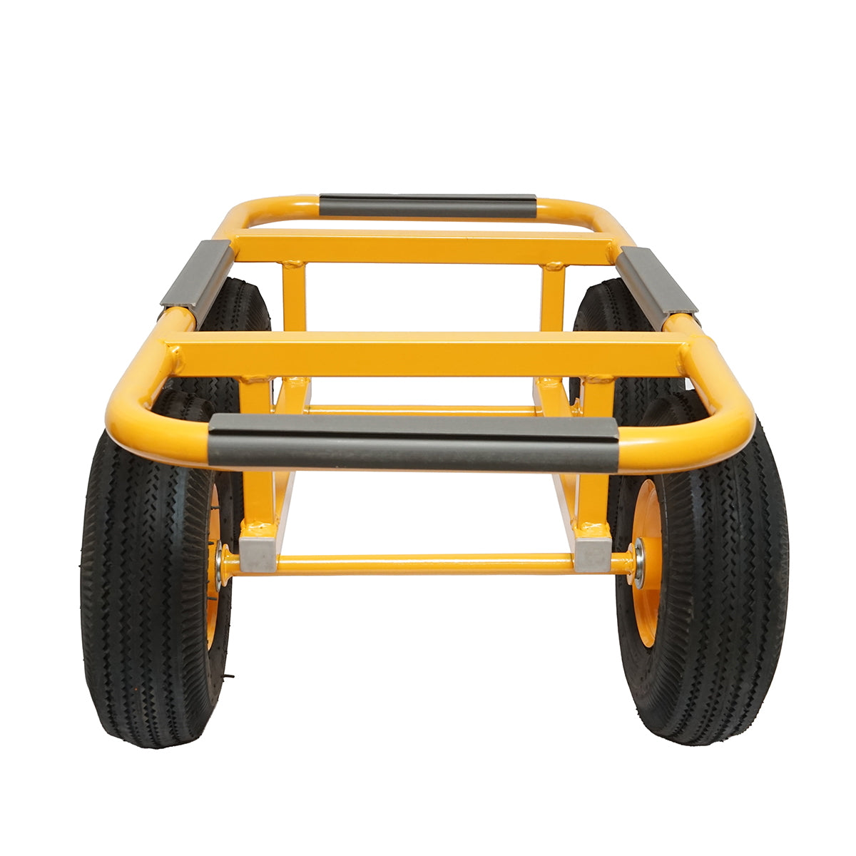 Négykerekű fém szállítókocsi pneumatikus kerekekkel, 750×380 mm, 250 mm átmérőjű kerekekkel