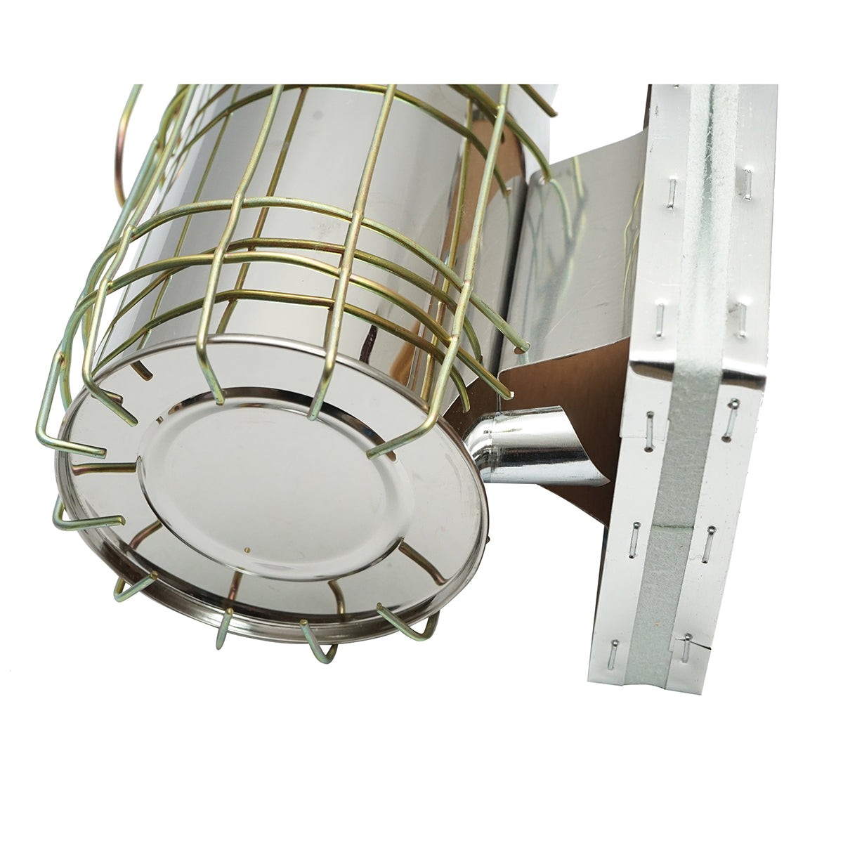 Méhészeti füstölő, rozsdamentes acél, hővédő hengerrel és bőrfújtatóval, 230 mm