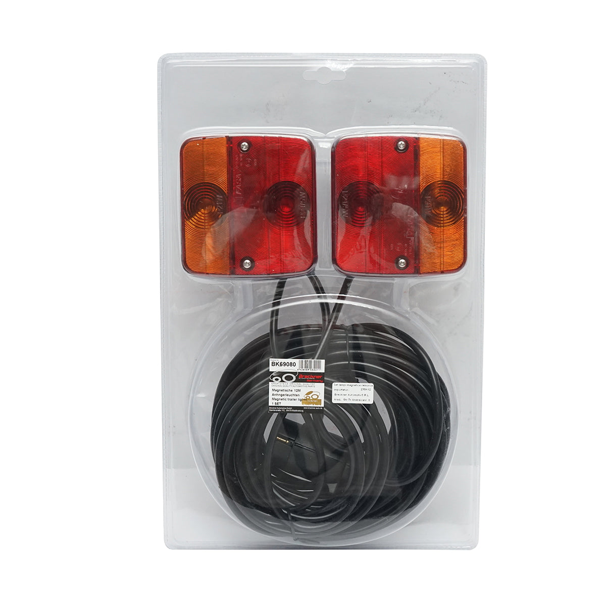 Mágneses pótkocsi lámpa készlet, 7 tűs csatlakozó, 2,5 m kábel a hátsó lámpák között, 7,5 m 12 V-os Breckner Germany