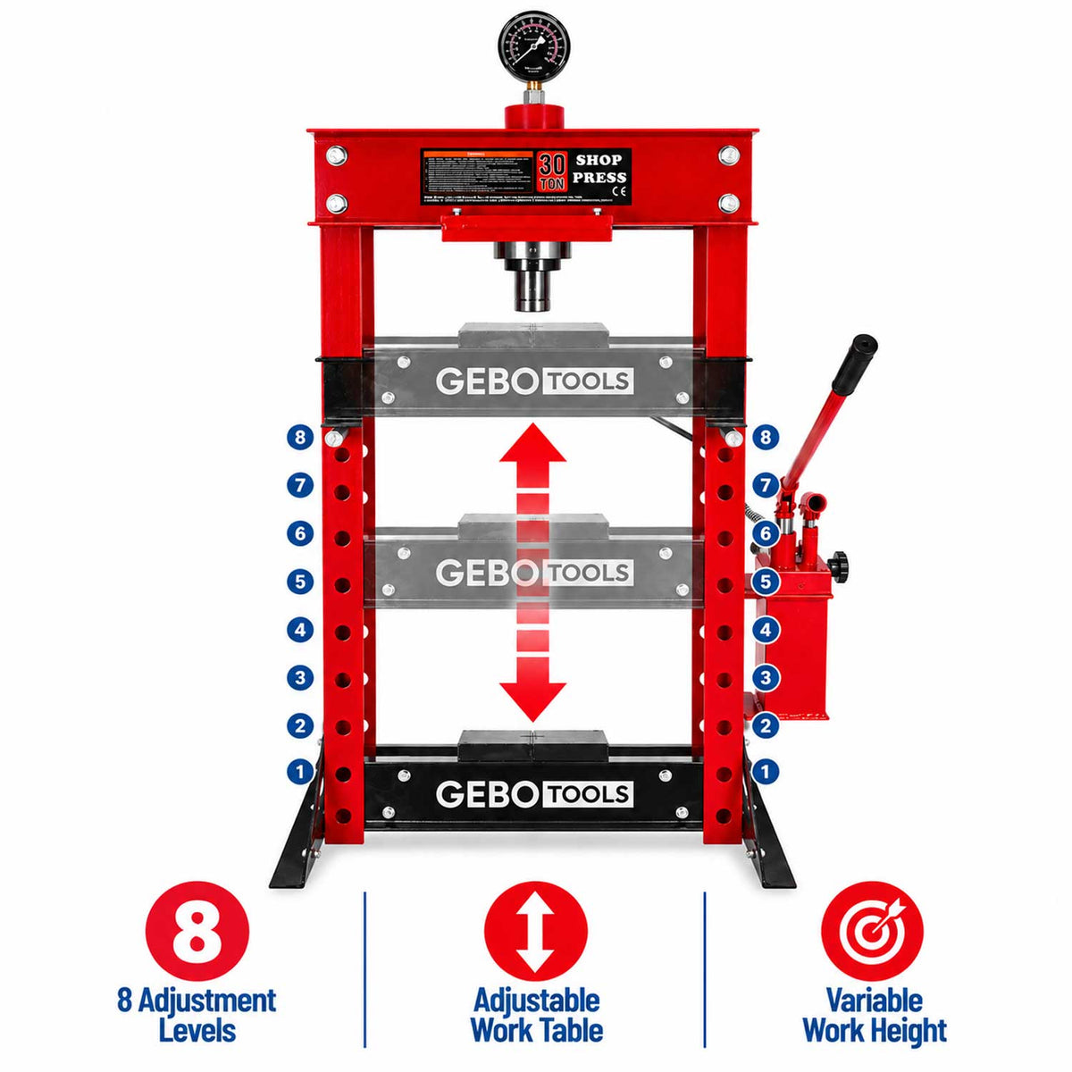 Hidraulikus prés dupla hengeres 30T GEBO TOOLS