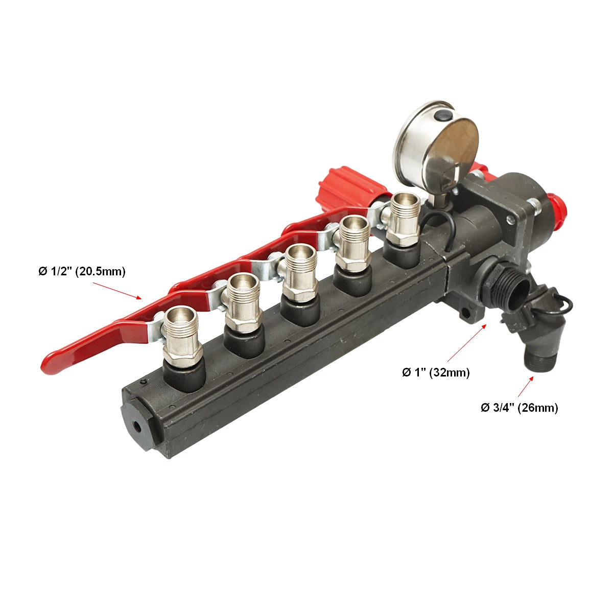 Permetező szakaszoló, 5 szelepes, beépített glicerin manométerrel