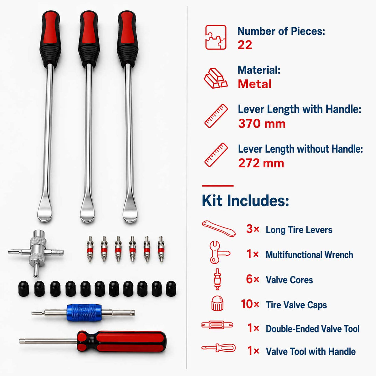 Feszítővas fogantyúval gumiabroncshoz 22 db GEBO TOOLS