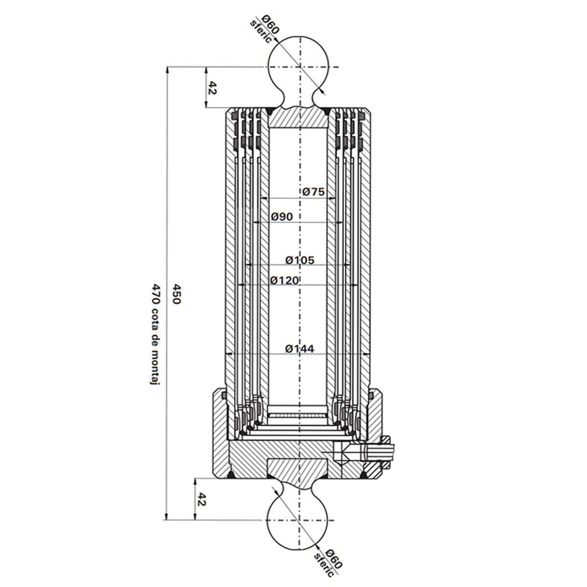 Hidraulikus teleszkópos billenő munkahenger pótkocsihoz, 7 tonnás, 4 fokozatú