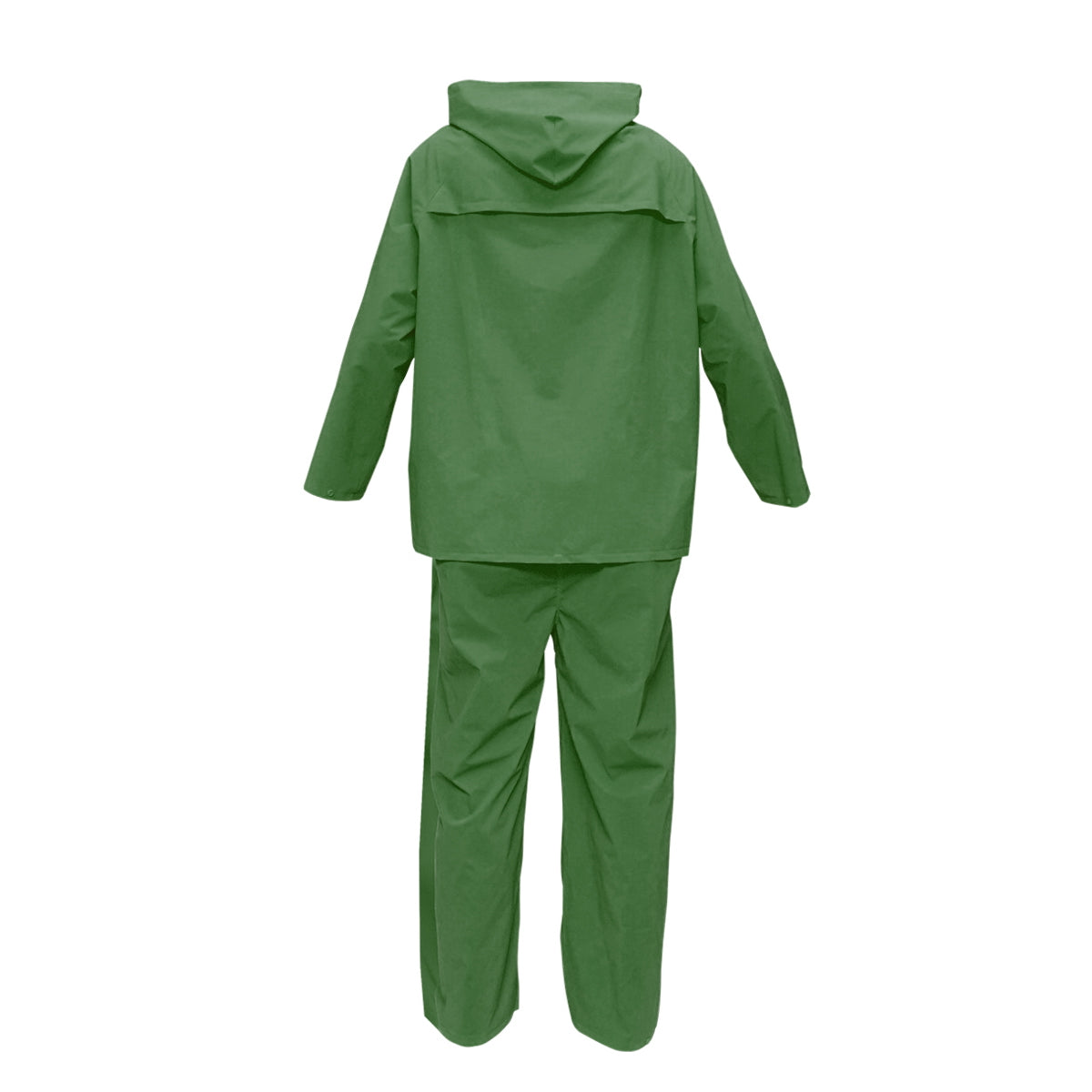 Esőálló munkaruha, XL méret, kapucnis kabáttal és kertésznadrággal, poliészter és PVC, zöld, Breckner Germany