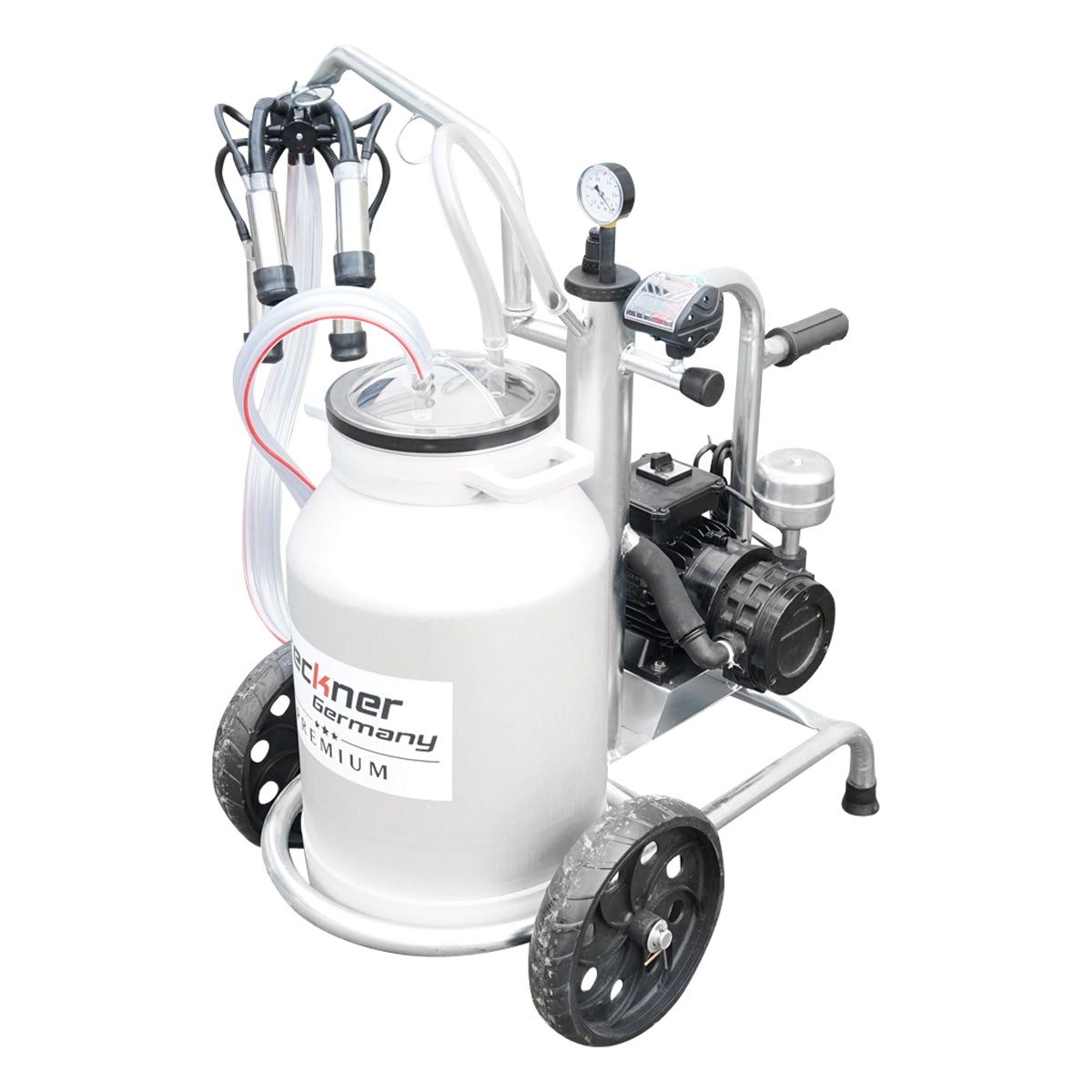 Tehénfejő gép 160 cc gyűjtőegységgel, horganyzott vázzal, 30 literes alumínium tartállyal, 1 állásos, rozsdamentes acél fejőpohárral, Breckner Germany