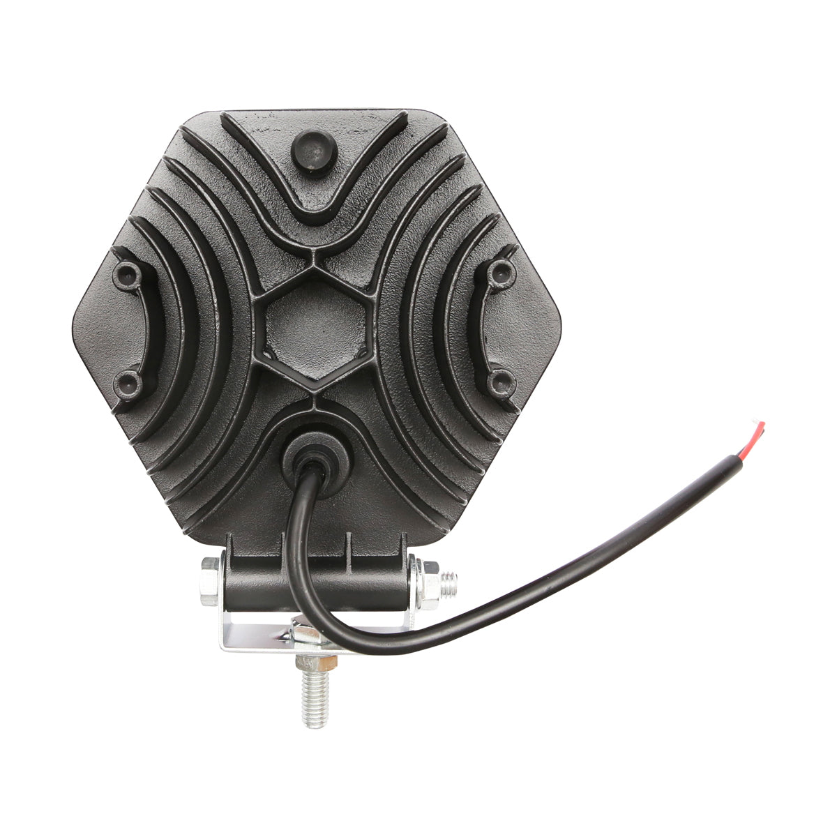 Hatszögletű reflektor, piros műanyag ráccsal, 9 LED, 30° sugárzási szög, DC 10–80V, 27W, Breckner Germany