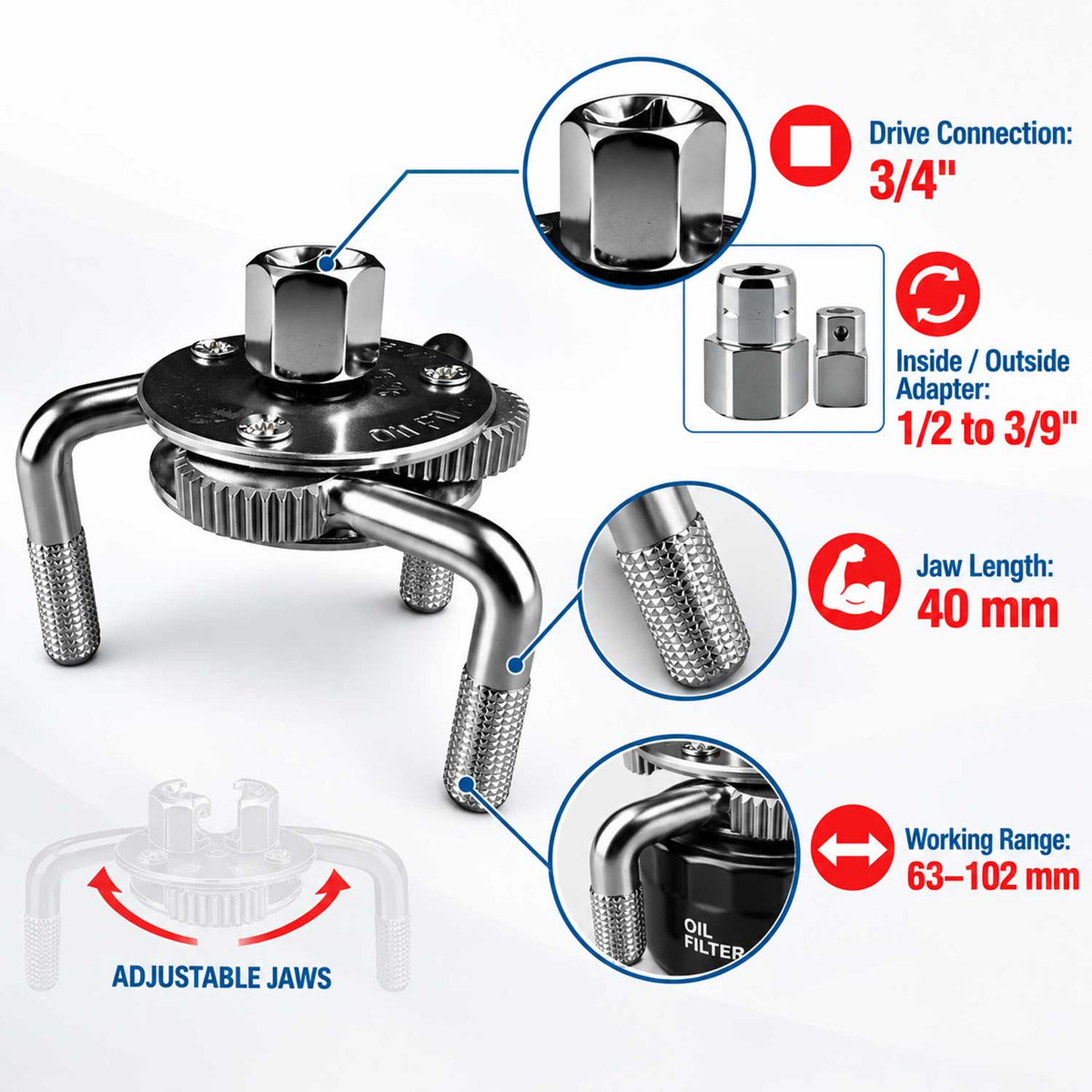 Olajszűrő kulcs 3 kar 63-102 mm GEBO TOOLS