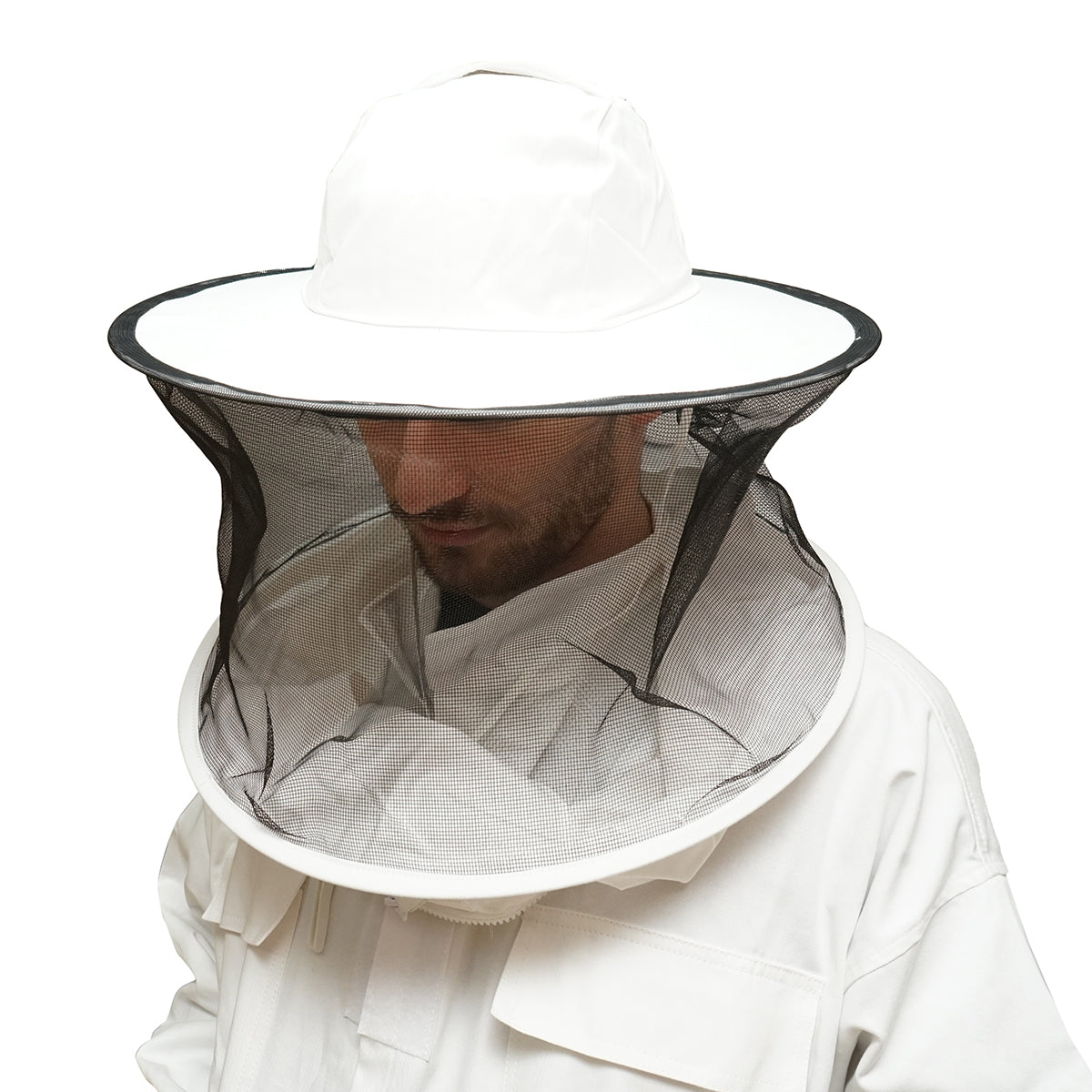 Fehér méhész kabát L méretben, védőmaszkkal