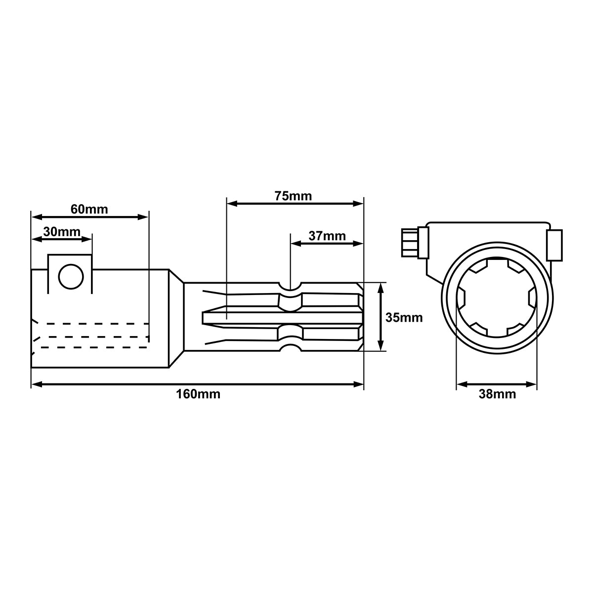 Kardánadapter 1 3/8" Z8–Z6, hossz 160 mm