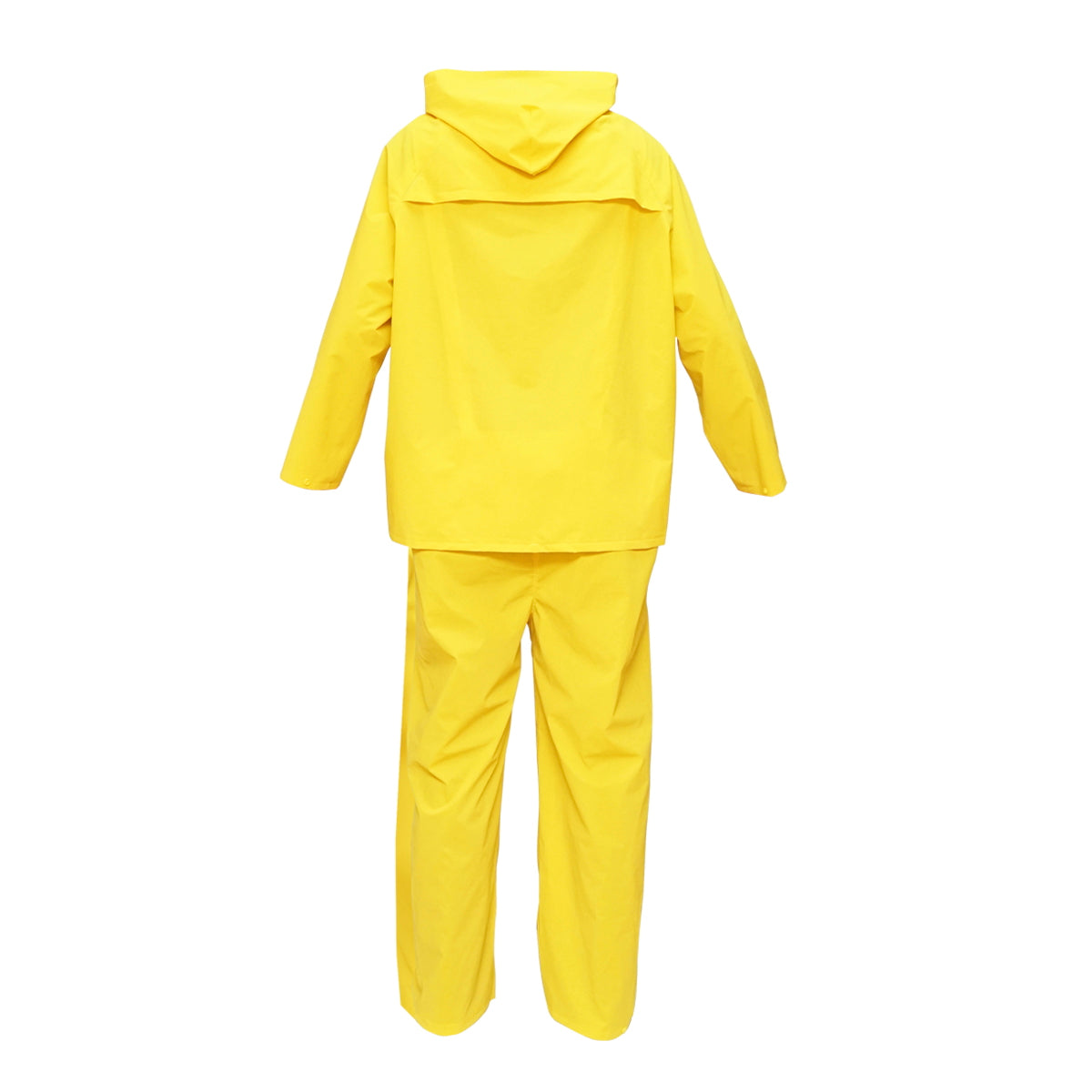 Esőálló munkaruha, L méret, kapucnis kabáttal és kertésznadrággal, poliészter és PVC, sárga, Breckner Germany