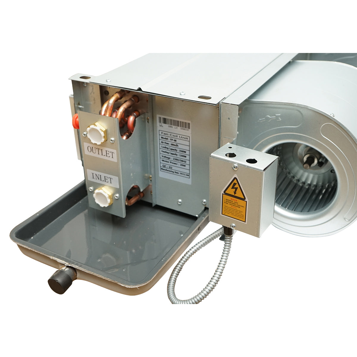 Ventilátoros konvektor (Fan Coil) 3.5/5.2 kW, csatornázható FP-68 típus, mennyezeti, 2 csöves rendszer