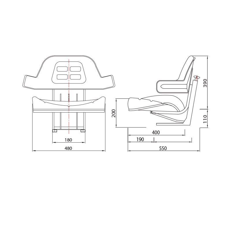 Piros traktorülés, háromirányú állítással és lengéscsillapítóval, UTB U-445 és U-650 típushoz