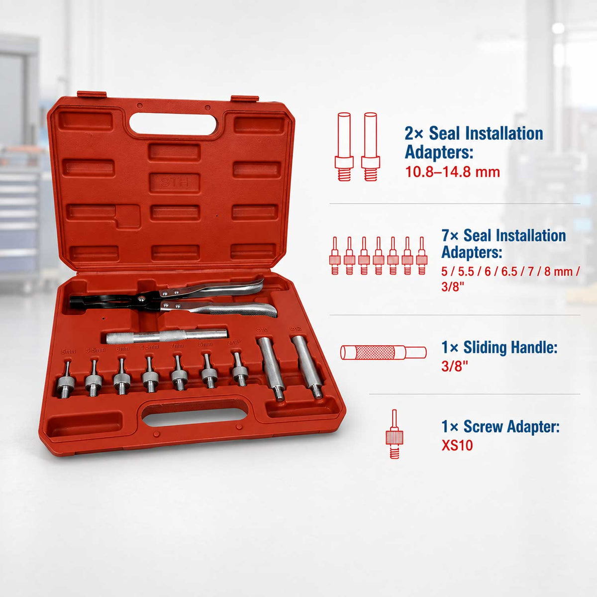 Szelepszárszimering szerelő fogó és adapter készlet 11 db GEBO TOOLS