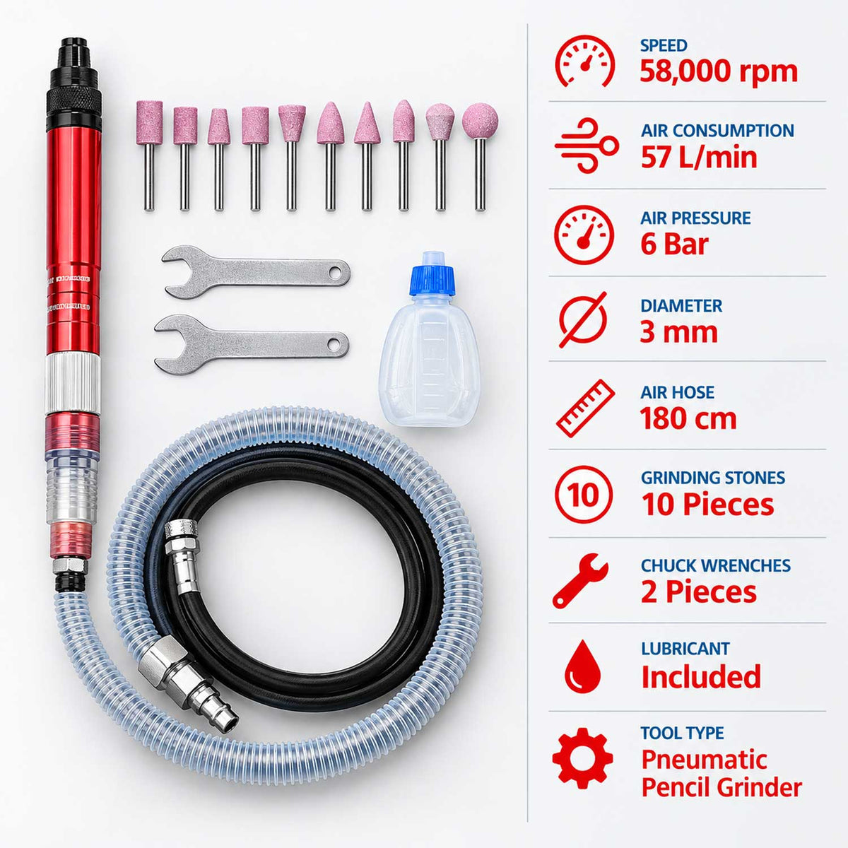 Pneumatikus mini ceruza csiszoló készlet, 17 db, 58.000 RPM, kompakt és könnyű szerszám csiszoláshoz, tisztításhoz, vágáshoz, polírozáshoz és hegesztéshez GEBO TOOLS