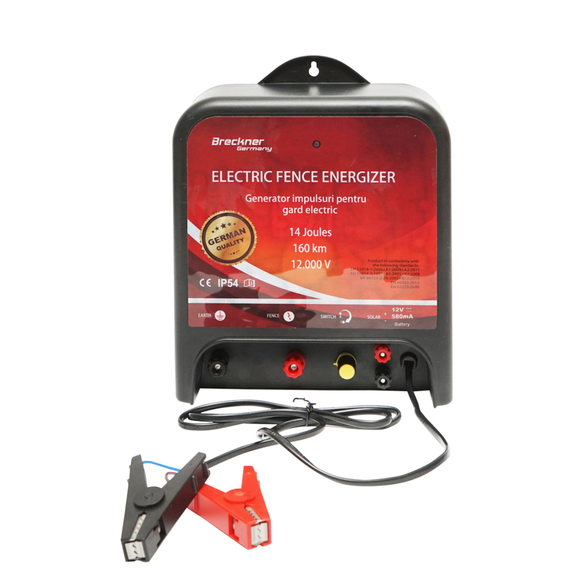 Teljes elektromos kerítéskészlet, 12 V, 14 Joule, 1000 m huzal, 20 W napelemmel és 100 szigetelővel, Breckner Germany