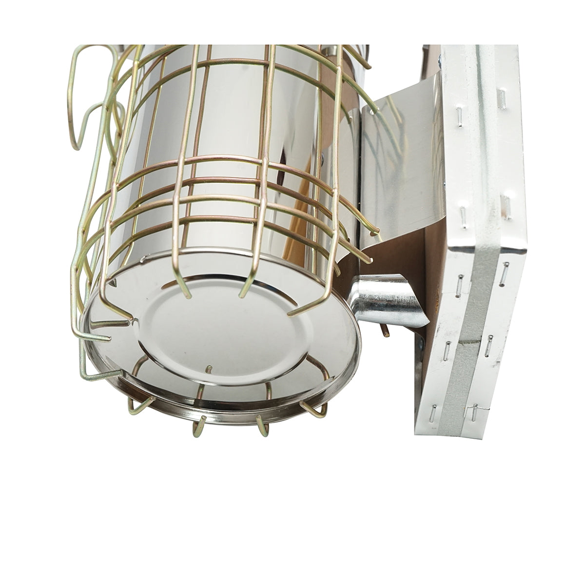 Méhészeti füstölő, rozsdamentes acél, hővédő hengerrel és bőrfújtatóval, 250 mm