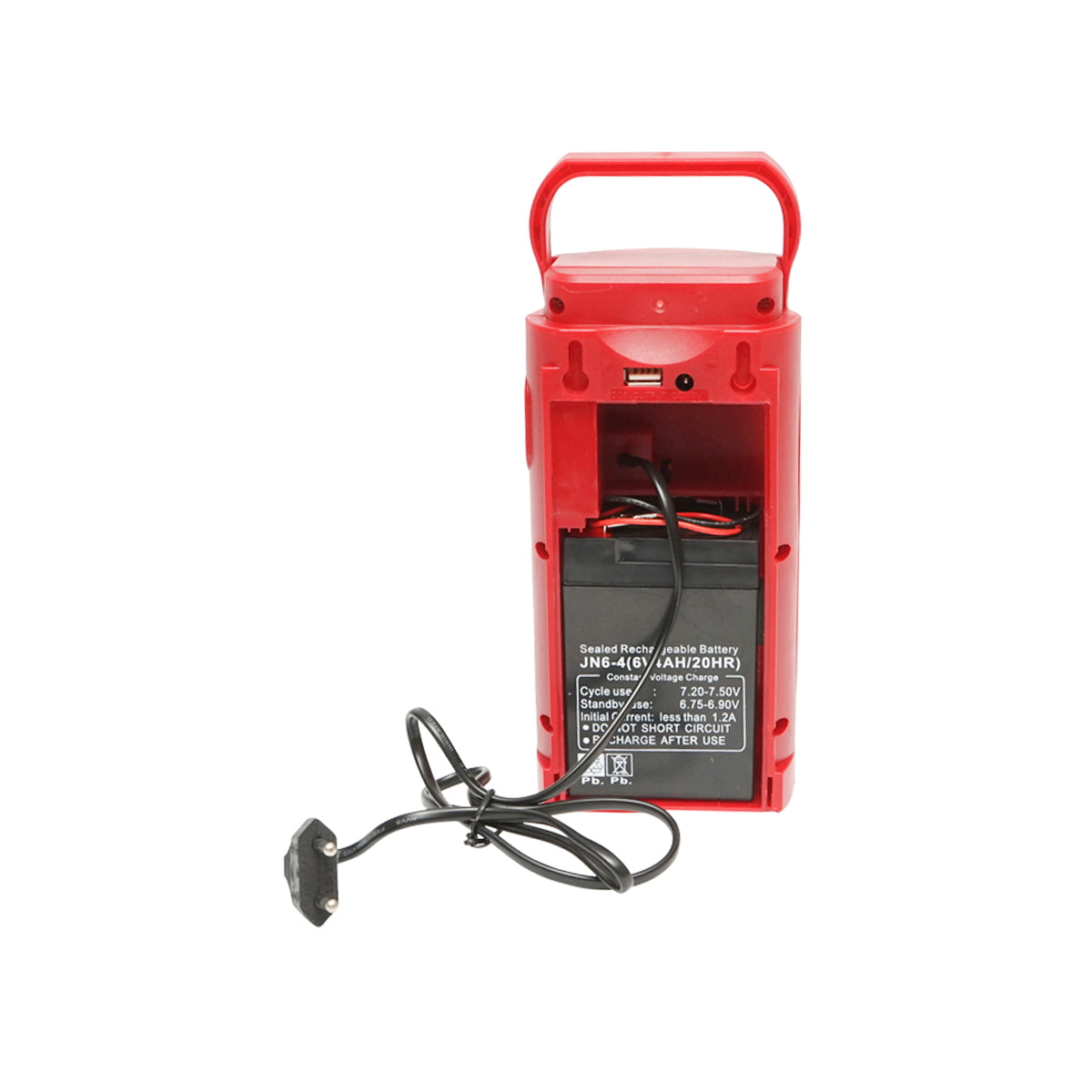 LED munkalámpa / hordozható lámpa, 6V 4Ah akkumulátorral, USB csatlakozással, 100x95x200 mm, lámpás típus