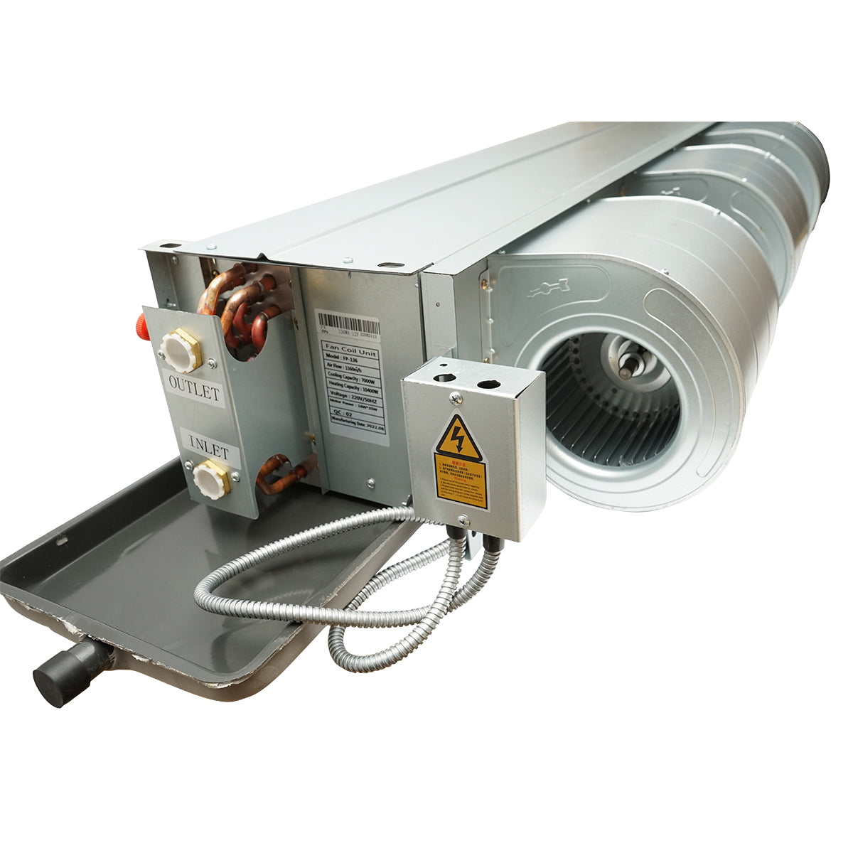 Ventilátoros konvektor (Fan Coil) 7/10.4 kW, csatornázható FP-136WA típus, mennyezeti, 2 csöves rendszer