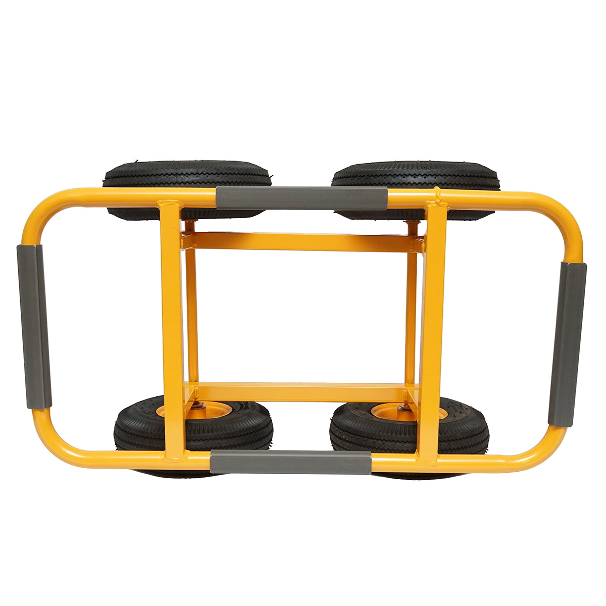 Négykerekű fém szállítókocsi pneumatikus kerekekkel, 750×380 mm, 250 mm átmérőjű kerekekkel