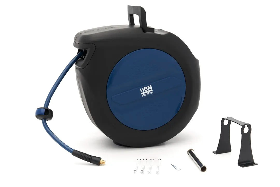 TÖMLŐDOB SŰRÍTETT LEVEGŐHÖZ – 30M, AUTOMATA VISSZAHÚZÁS ÉS RÖGZÍTÉS, 180°-BAN FORGATHATÓ TARTÓVAL – HBM