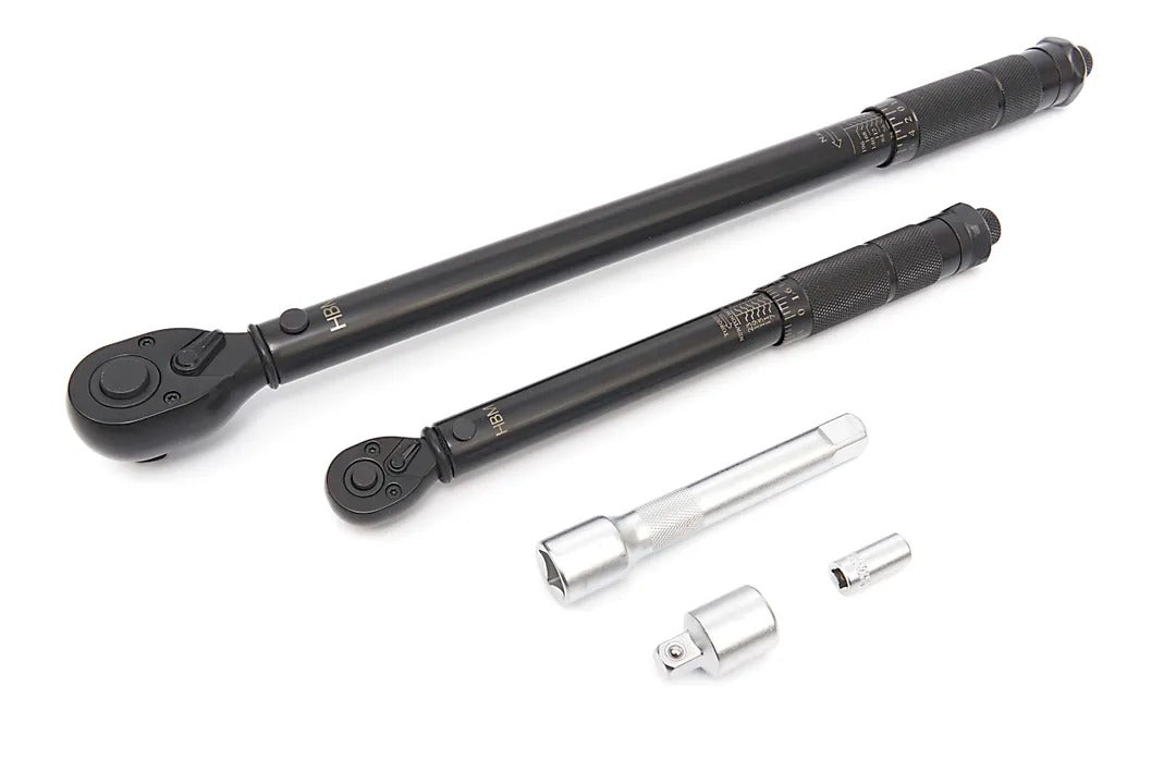 NYOMATÉKKULCS KÉSZLET HBM 5 DB 1/4" (5-25 NM) ÉS 1/2" (2-210 NM) HOSSZABBÍTÓVAL 125 MM ÉS ADAPTERREL
