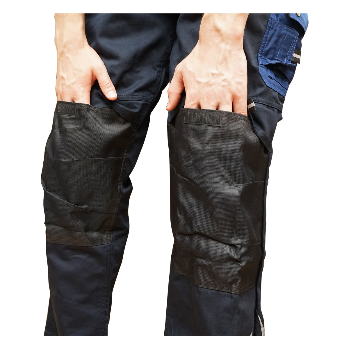 Mellrészes munkásnadrág (kantáros nadrág), poliészter és pamut anyagból, sötétkék (navy), S méret, Breckner Germany