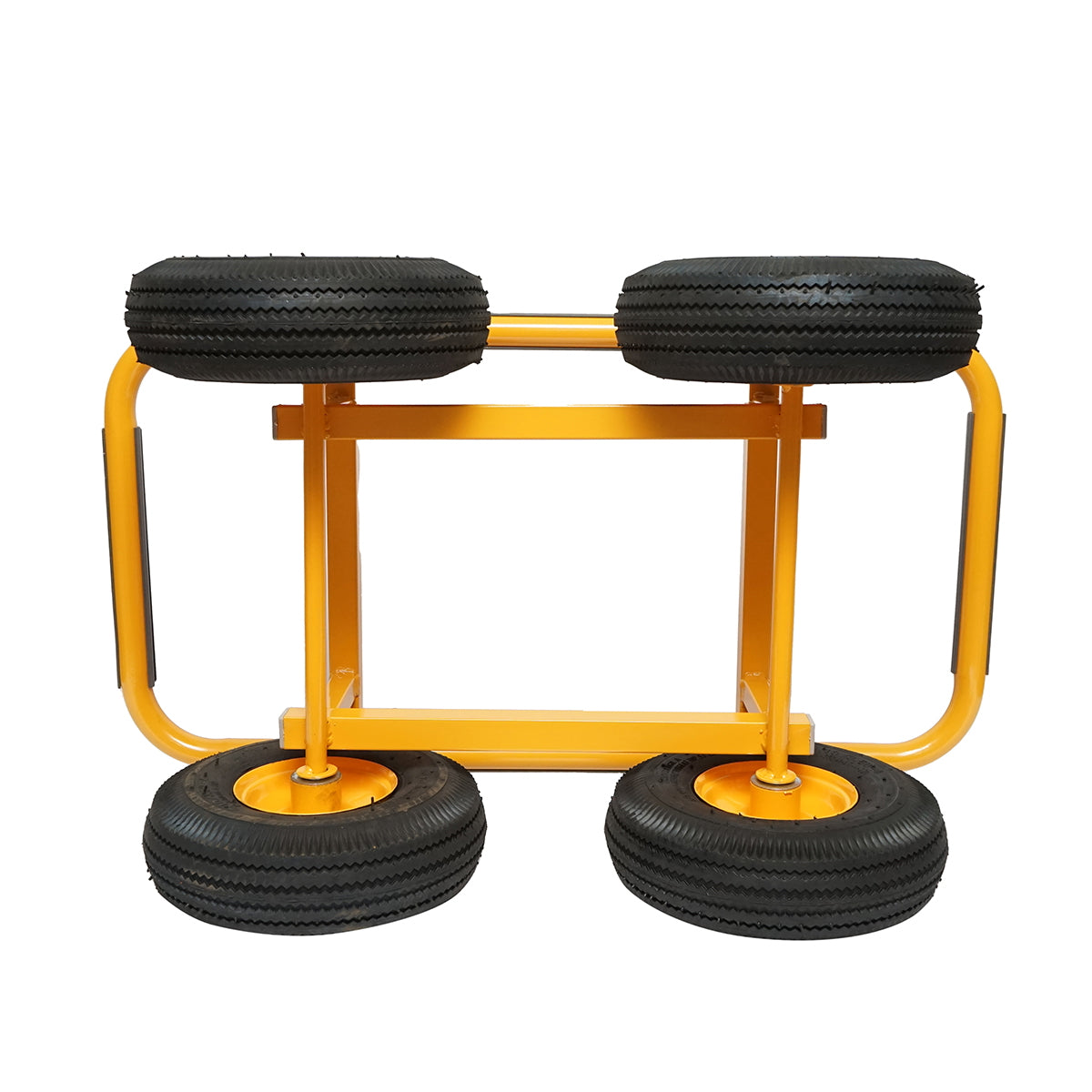 Négykerekű fém szállítókocsi pneumatikus kerekekkel, 750×380 mm, 250 mm átmérőjű kerekekkel