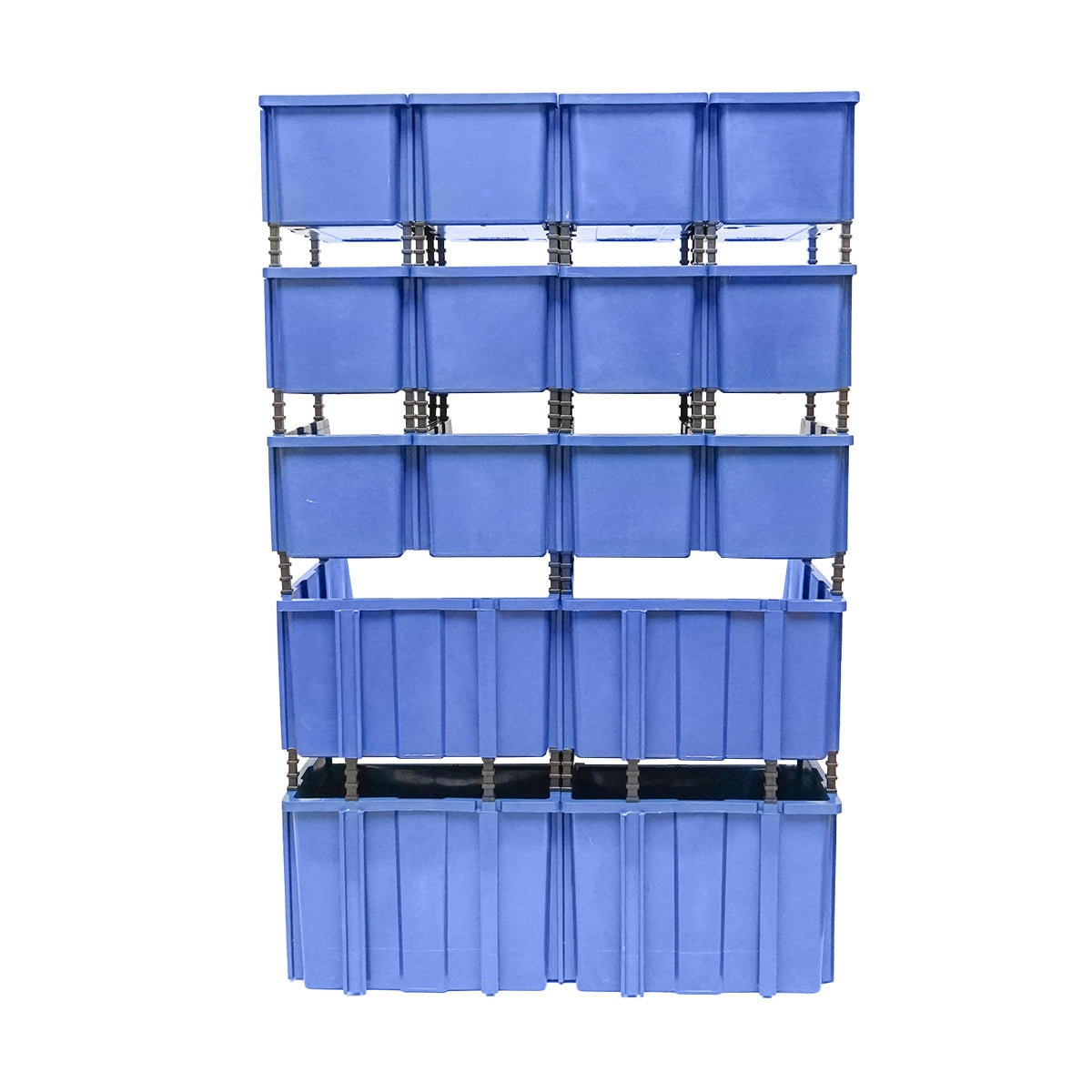 ALKATRÉSZTÁROLÓ ÁLLVÁNY 16 TÁROLÓ DOBOZZAL, KÉK MŰANYAG 680X510X1100MM