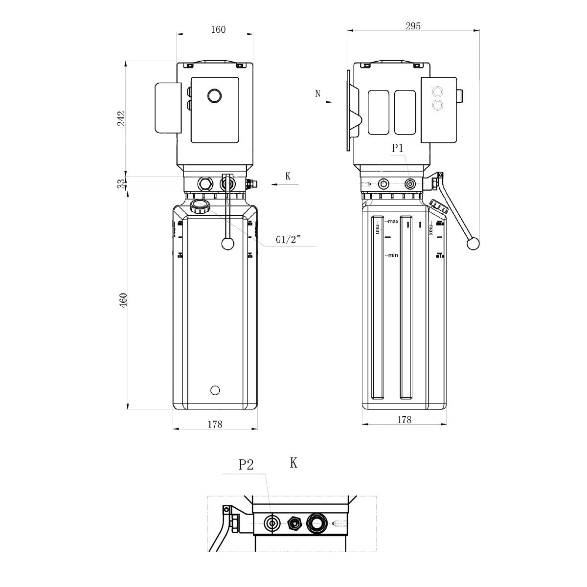 Billenőszivattyú 220V/50Hz, 2,2 kW, 170 bar nyomás, 10 literes műanyag tartállyal, Breckner Germany