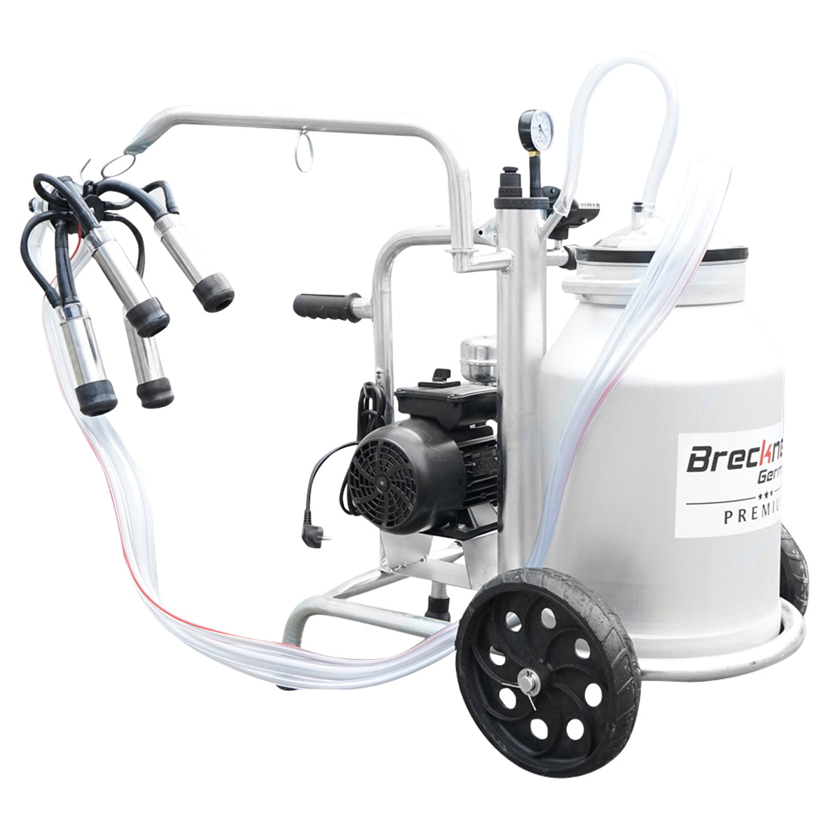 Tehénfejő gép 160 cc gyűjtőegységgel, horganyzott vázzal, 30 literes alumínium tartállyal, 1 állásos, rozsdamentes acél fejőpohárral, Breckner Germany